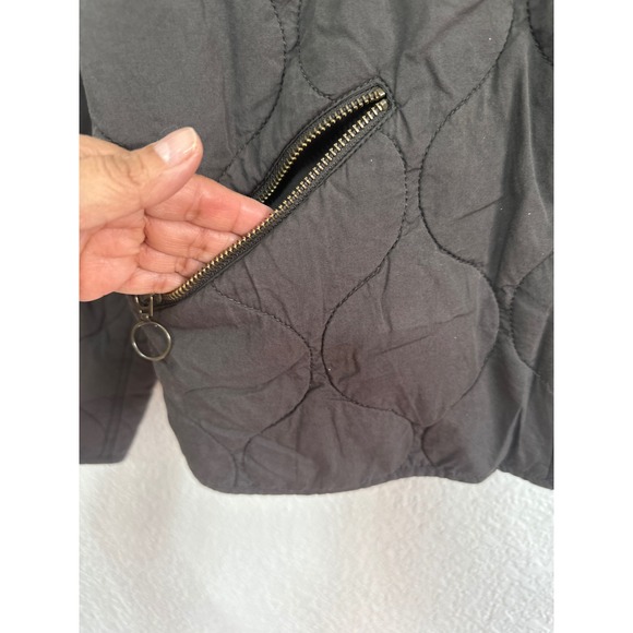 Lucky Brand Quilted Jacket Dark Gray Mock Neck Zip Pockets Women M - Picture 2 of 6